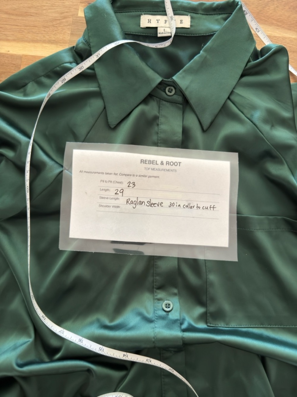 HYFVE Satin Button Down Shirt Forest Green Oversized Silky Blouse Size L - Picture 9 of 9